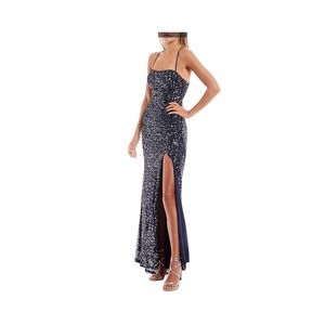 Midnight Doll Sequin Mesh Criss Cross Back Long Dress - Size 5